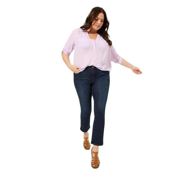 Torrid Top Womens Size 1 Peachy Pink Harper Georgette Pullover 3/4 Sleeve Blouse - Picture 5 of 14